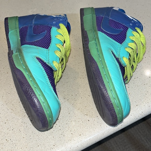 Teal cobalt blue purple Nike dunks size 9 1/2 lime green laces well loved - Picture 5 of 5